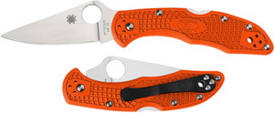Spyderco C11FPOR Delica 4 Lightweight 2.88 Folding Plain Satin VG10 SS BladeOrange BiDirectional Texturing FRN Handle Includes Pocket Clip - C11FPOR