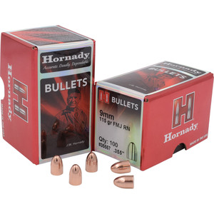 Hornady 35557 Fmj Handgun 9mm .355 115 Gr Full Metal Jacket Round Nose 100 Per Box 25 Case - 35557