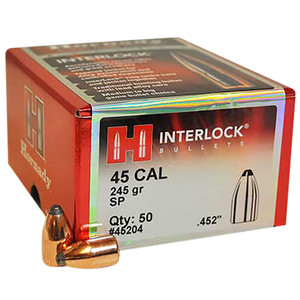 Hornady 45204 Interlock 45 Cal .452 245 Gr Spire Point 50 Per Box 15 Case - 45204