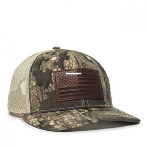 Outdoor Cap USA771CAMO-RTT Meshback - Cap with American Flag Leather - USA771CAMO-RTT Outdoor Cap USA771CAMO-RTT Meshback - Cap with American Flag Leather - USA771CAMO-RTT