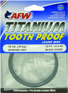 AFW STI075B-15FT Titanium Tooth - Proof Single Strand Leader Wire - STI075B-15FT