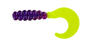 Big Bite Baits 2" Fat Grub 10pk - Purple Glitter/Opaque Chartreuse
