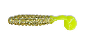 Charlie Brewers 1.5" Crappie/Panfish Slider Grubs 18/pk - Gold Glitter Chartreuse