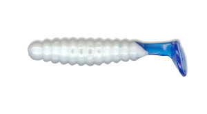 Charlie Brewers 1.5" Crappie/Panfish Slider Grubs 18/pk - White Blue Tail