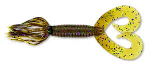 Yamamoto 4" Double Tail Hula Grub Green Pumpkin W/ Large Green & Purple Flake (10 Pack)