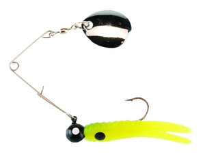 Johnson 1/8oz Beetle Spin 1 rigged w/ 2 spare bodies - Chartreuse Black Spots