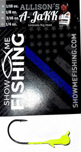 Show-Me Fishing Allison's A-JaKK Umbrella Rig Head 3pk 1/16oz Chartreuse