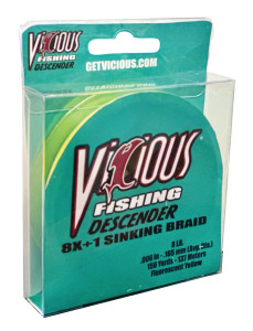 Vicious Descender 8x+1 Sinking Braid 8lb 150yd - Hi-Vis Yellow