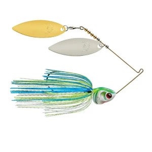 Booyah Covert Spinnerbait 3/4oz Nickel/Gold Willow - White/Chartreuse/Blue