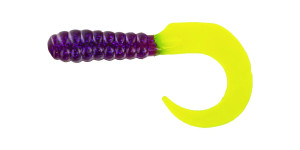 Big Bite Curl Tail Grub - 3'' Prp Glitter/Opq Cht 10pk