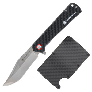 Smith & Wesson Folding Knife and Wallet Combo 3-3/10" Clip Point Blade Black - 1227072