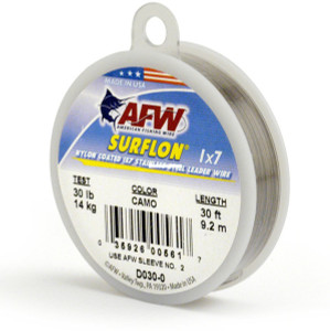 AFW Surflon Leader Wire, 135lb 30' Nyl 1x7 SS Camo