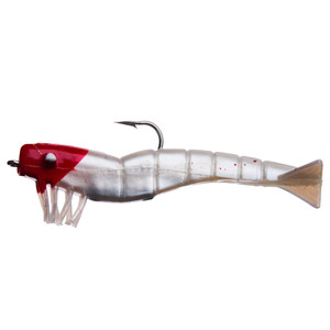 DOA Shrimp Rigged, 4'' Pearl/Red Head 3pk