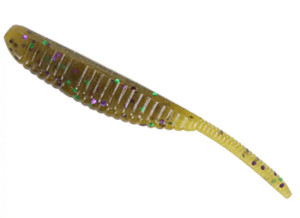 Yamamoto - Shad Shape Worm - "3.75"" Shad Shape Worm / 10 Pack / Green Pumpkin W/ Large Green & Purple Flake" -