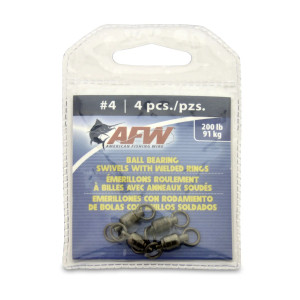 AFW - Solid Brass Bb Swivel - Dbl Weld Rings Blk 200lb 4pk - FWBB04B-A