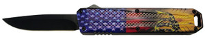 Xcaliber Knife Company Dont Tread on Me Medium 3.20 OTF Drop Point Plain Black 440C SS Blade 4.80 US Flag Aluminum Handle