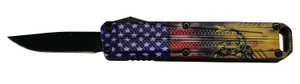 Xcaliber Knife Company Drop Point Mini 1.80 OTF Drop Point Plain Black 440C SS Blade 3.52 US Flag Aluminum Handle