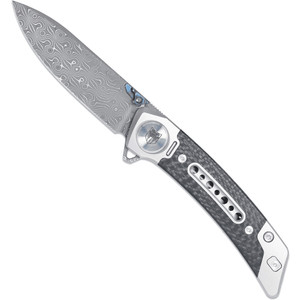 CobraTec Emperor Carbon Damascuss Drop Point Knife Folding Blade Carbon Fiber - CTEMPDAMDNS