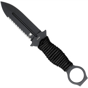 CobraTec Ringed Claymore 1 Side Serrated Dagger Fixed Blade Black - CTRCLMDAG1SSBLK