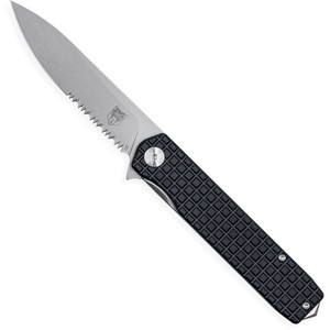 CobraTec Large Cayden Drop Serrated Knife Folding Blade Black - CTCAYDENBLKDS