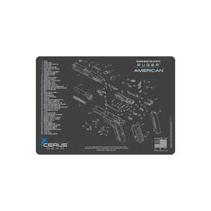 Cerus Gear - Ruger American Handgun Schematic Gun Mat - Charcoal Gray/cerus Blue, 12" X 17" - HM-RUG-AMER-SCH-GRY