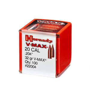 Hornady - V-max Bullets - 20 Caliber, .204, 32 Grain, 100/bx - 22004