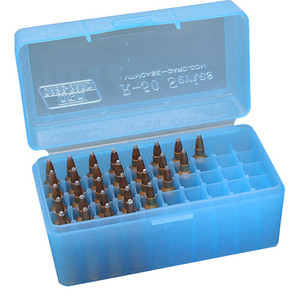 Mtm Case-gard - R-50 Series Small Rifle Ammo Box - 50 Round - Clear Blue - RS-S-50-24