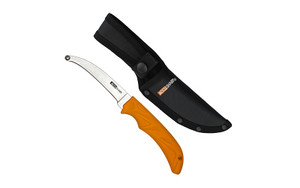 AccuSharp AccuZip Skinning Knife, Fixed Blade Knife, Orange Rubber Grip, Plain Edge, Blunt Point, 4" Stainless Steel Blade, Nylon Sheath with Belt Loop Included 734C