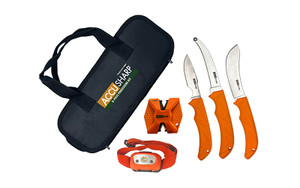 AccuSharp 6-Piece Game Processing Kit, Fixed Blade Knives, Orange Non-Slip Grip, Plain Edge, Stainless Steel Blades, Includes Nylon Carry Case 738C