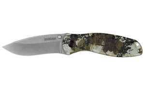 Kershaw Blur, Assisted Folding Knife, 3.4" Drop Point Blade, 14C28N Blade Steel, 7.9" Overall Length, Steel Stonewash Finish Blade, Plain Edge, 6061-T6 Aluminum Handle, Kings Camo, Flipper Thumb Stud/Pocket Clip 1670KC