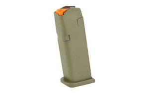GLOCK OEM Magazine, 9MM, 15 Rounds, For GLOCK 19, Cardboard Style Packaging, Orange Follower, Olive Drab Green 47460