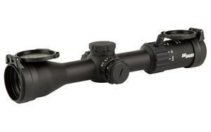 Sig Sauer Whiskey 4, Rifle Scope, 2.5-10X42mm, Second Focal Plane, Hellfire Illuminated Quadplex Reticle, 42mm Objective, 30mm Main Tube, Matte Finish, Black, 0.25 MOA Adjustment, Included Flip Back Lens Cover SOW42004