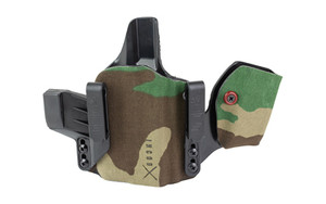 Safariland INCOG-X, Joint Collaboration with Haley Strategic, Inside the Waistband Holster, Fits Glock 17/19 with Light, Integrated Magazine Caddy, Microfiber Suede Wrapped Boltaron Construction, Woodland Camo, Right Hand 1341342