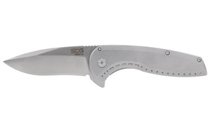SOG Knives & Tools Aegis FLK 2.0, Folding Knife, 3.25" Drop Point Knife, 8" Overall Length, 8Cr13MoV Stainless Blade Steel, Straight Edge, Satin Finish, Silver, Silver 410 Stainless Steel Handle, Kick Opener, Frame Lock SOG-14-41-03-43