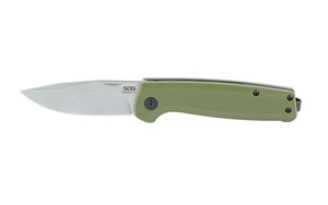 SOG Knives & Tools Terminus SJ, Folding Knife, 2.9" Clip Point Blade,7.1" Overall Length, CRYO D2 Blade Steel, Plain Edge, Stonewash Finish, Silver, Olive Drab Green G10 Handle, Nail Nick Opener, Slip Joint Lock SOG-TM1004-BX