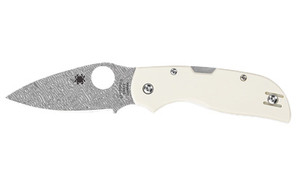 Spyderco Chaparral, Folding Knife, 2.8" Drop Point Blade, 6.4" Overall Length, Damasteel DS93X Grabak Blade Steel, Plain Edge, Damascus Finish, Silver, White G-10 Handle, Back Lock C152GPIVD