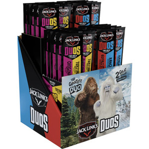 Jack Links 1.84 Oz Duos Sticks Counter Display 40ct Beef Orig/Teriyaki & Chicken Buffalo/Ranch