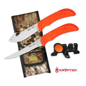 Outdoor Edge - Outdoor Edge WildBone Two-Knife Combo with Sharpener 5" Boning Blade & 4" Skinner Blade Orange - WB4C