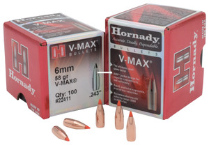 Hornady 22411 V-MAX Varmint Bullets - 6mm .243 58Gr 100Rnd - 22411