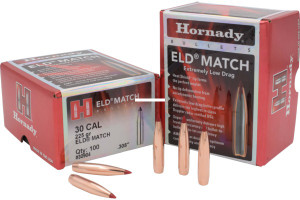 Hornady 30904 ELD Match Rifle - Bullets, 30 Cal .308 225 Gr, 100 Box - 30904