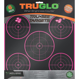 TruGlo TruSee Splatter 5-Bullseye Target Pink 12x12 6 pk. - TG-TG11P6