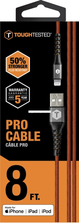 Tough-Tested TT-PC8-IP2 8' PRO - Armor Weave cable w/Slim tip: - TT-PC8-IP2