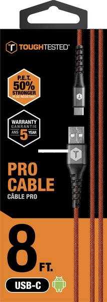 Tough-Tested TT-PC8-C2A 8' PRO - Armor Weave cable w/Slim tip: USB A - TT-PC8-C2A
