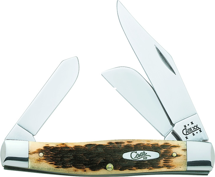 Case 00204 Amber Bone Large - Stockman, Folding Knife, 3 Blades - 204