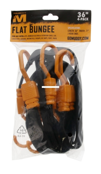 Muddy MUD-BNG36-4PK 36" Flat Bungee - 1" Width, J Hooks, 4 Pk - MUD-BNG36-4PK