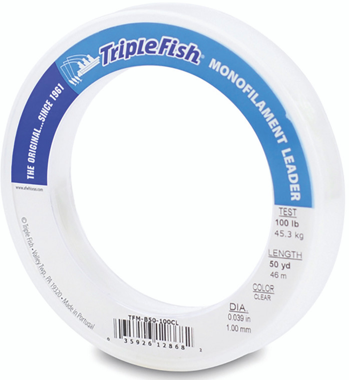 AFW - Triple Fish Mono Leader - Clear 100lb 50yd - TFM-B50-100CL AFW - Triple Fish Mono Leader - Clear 100lb 50yd - TFM-B50-100CL