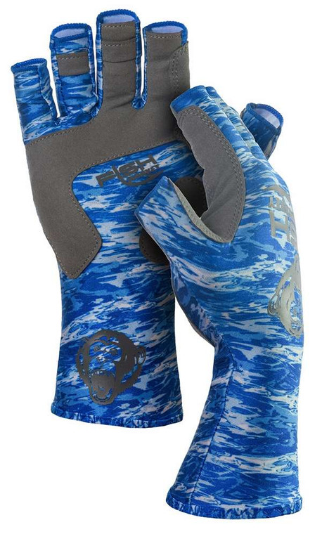 Fish Monkey - 1/2 Finger Guide Glove - Blue Water Camo Large - FM11-BLWTRCAM-L