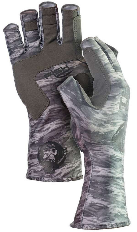 Fish Monkey - 1/2 Finger Guide Glove - Grey Water Camo Large - FM11-GREYWTRCAM-L