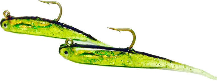 H & H - Glass Minnow Double Rig - 1/8oz Chart/black Bk - GMDR18-04