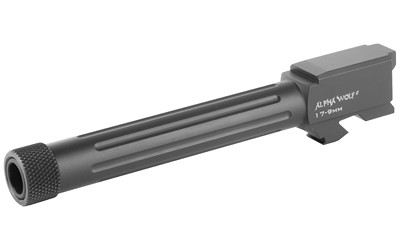 Lone Wolf Distributors AlphaWolf Barrel  9MM  Salt Bath Nitride Coated  Threaded/Fluted  416R Stainless Steel  1/2x28 TPI  For Glock 17  Includes Thread Protector  Made in the USA AW-17TH